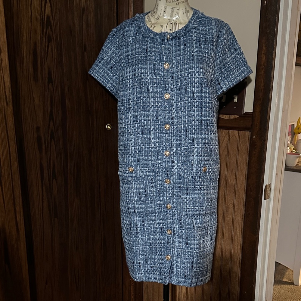 LOFT Blue Tweed Dress - Picture 3 of 4